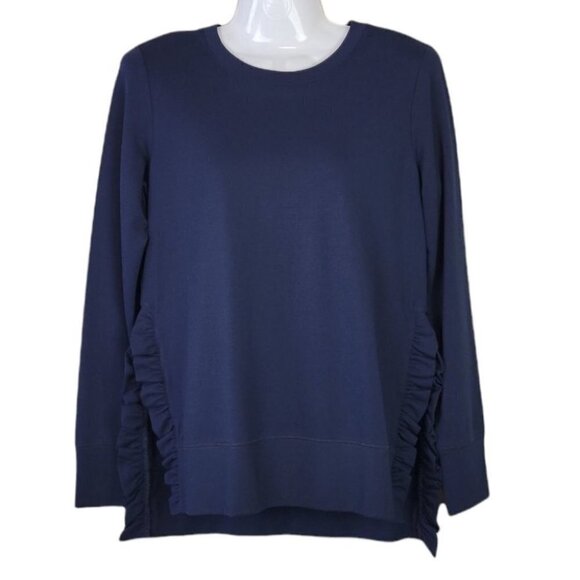 STELLA & Dot Long Sleeve Top Ruffle Side Slit Blue S - Picture 2 of 10